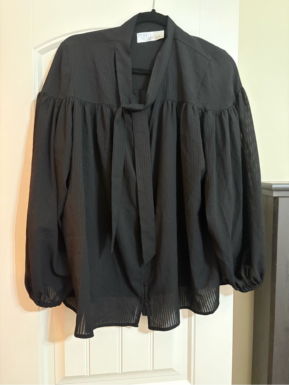 The Limited Black Tie-Neck Peasant Blouse